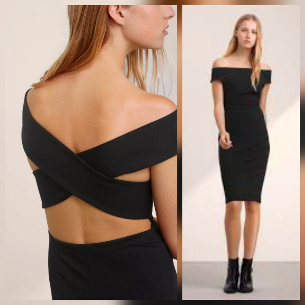 Talula Aritzia Varndell Cross Back Off Shoulder Dress sz S Black